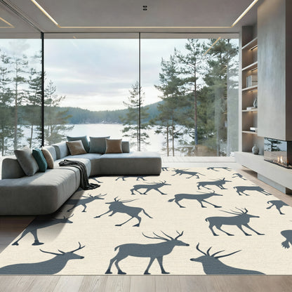 Deep Blue Antelope Silhouette Repeating Pattern Rug