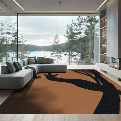 Brown Forest Deer Silhouette Rug