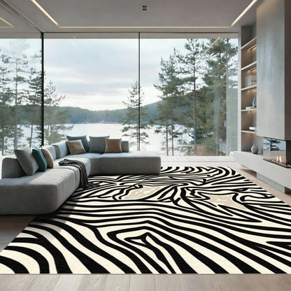 Bold Black Cream Abstract Zebra Stripes Rug