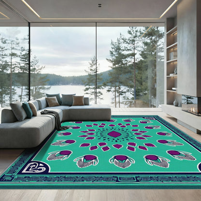 Teal Plum Feather Mandala Rug