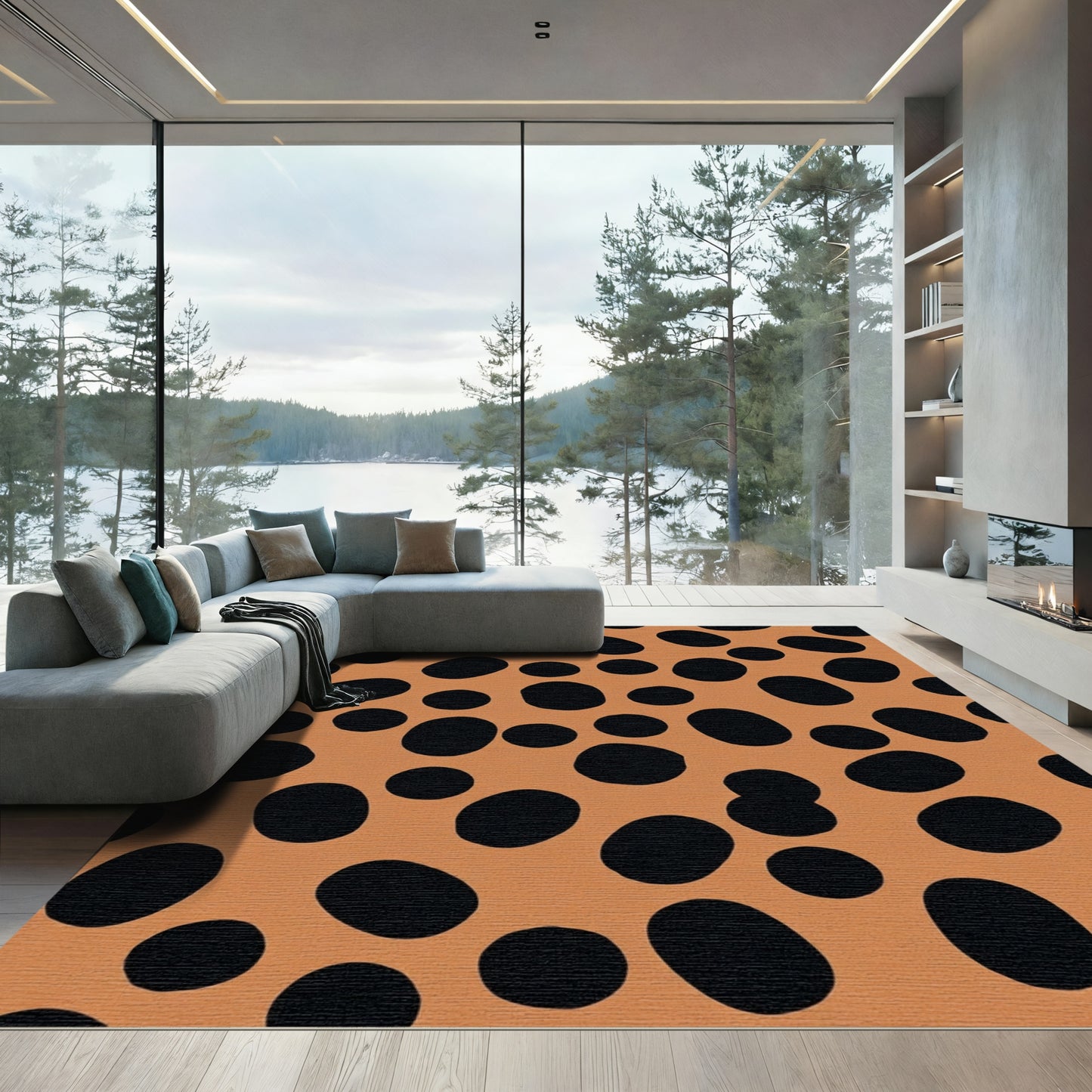 Abstract Orange Black Spotty Rug