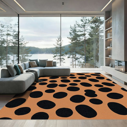 Abstract Orange Black Spotty Rug