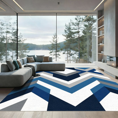 Navy Blue Geometric Chevron Modern Rug