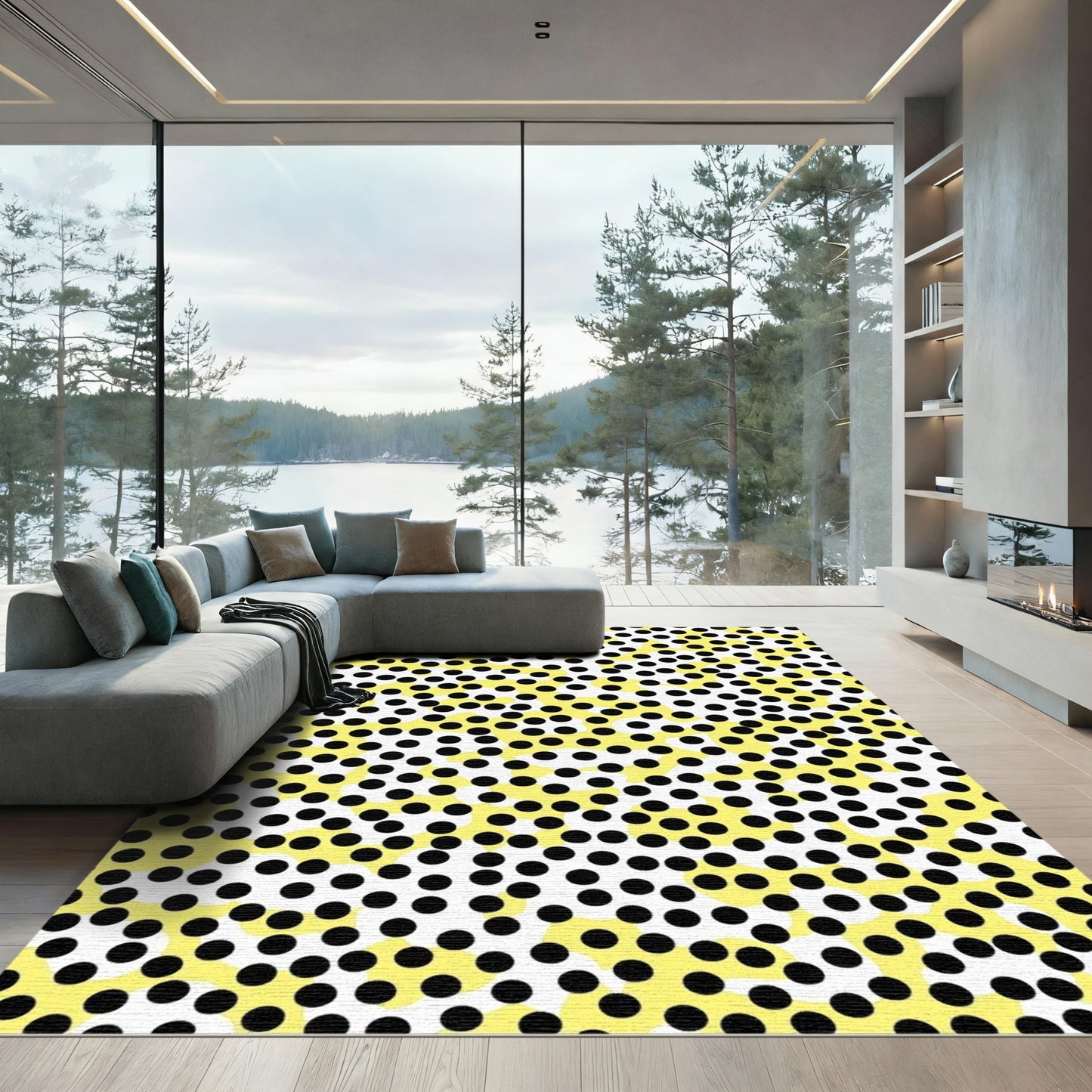 Yellow Black Polka Dot Scatter Rug