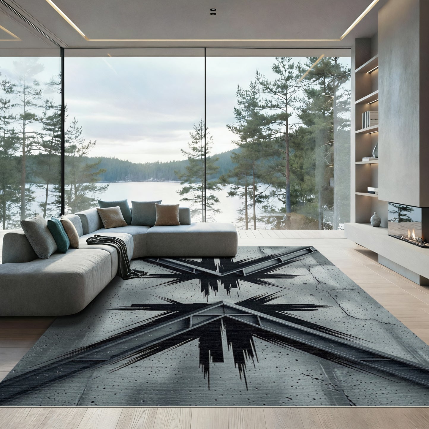 Monochrome Jagged X Geometric Rug