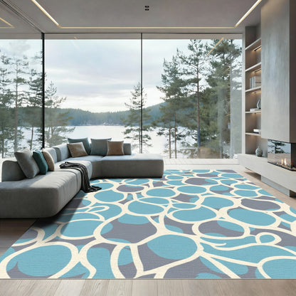 Abstract Blue Grey Organic Flow Rug