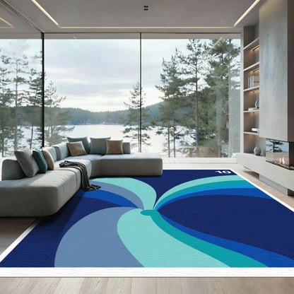 Aqua Blue Swirling Arc Arrangement Rug