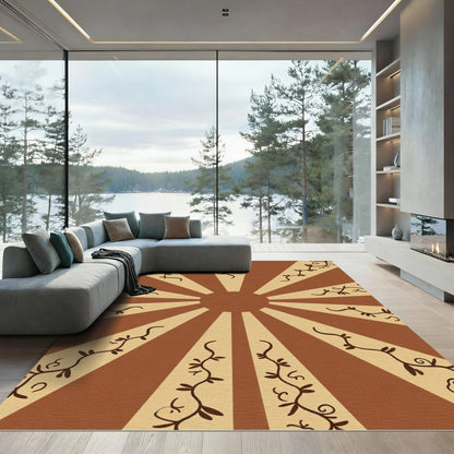 Earthy Brown Sunburst Vine Rug