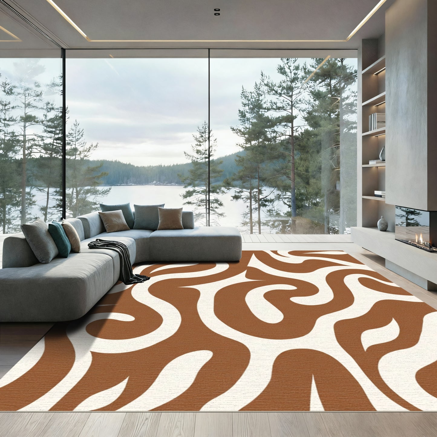 Organic Brown and Cream Swirl Rug