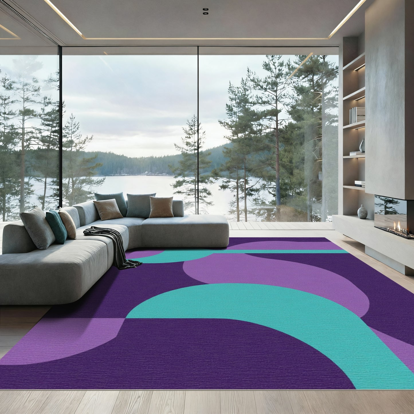 Abstract Lavender Teal Geometric Shapes Rug