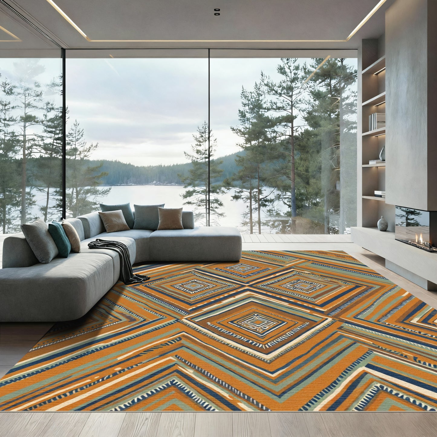 Terracotta Geometric Diamond Bands Rug