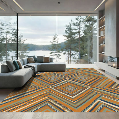 Terracotta Geometric Diamond Bands Rug