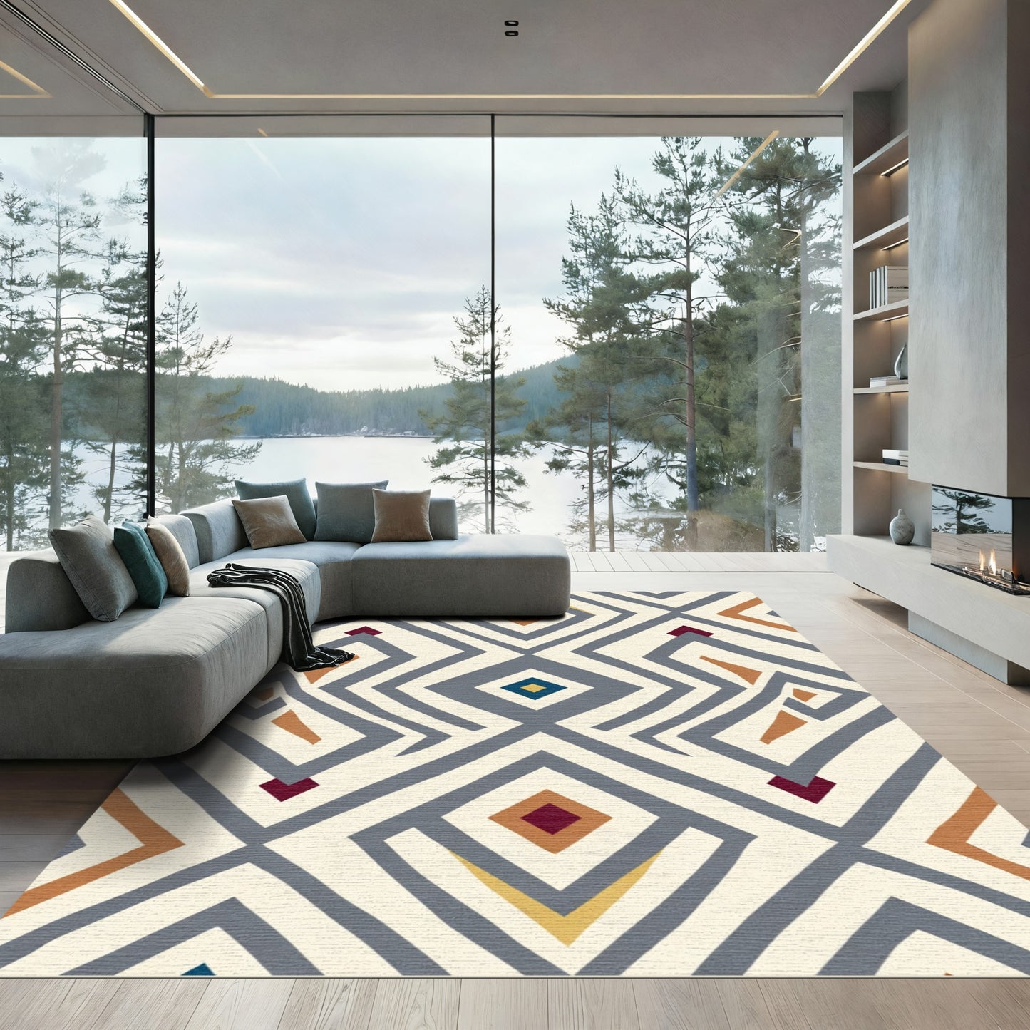 Bold Geometric Diamond Ochre Rug