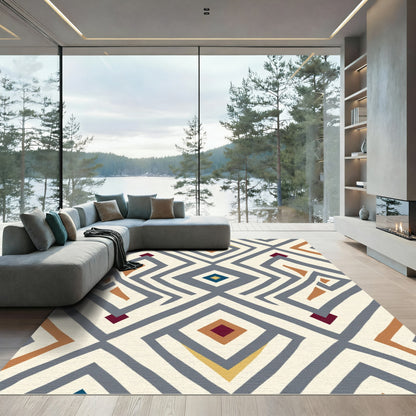 Bold Geometric Diamond Ochre Rug