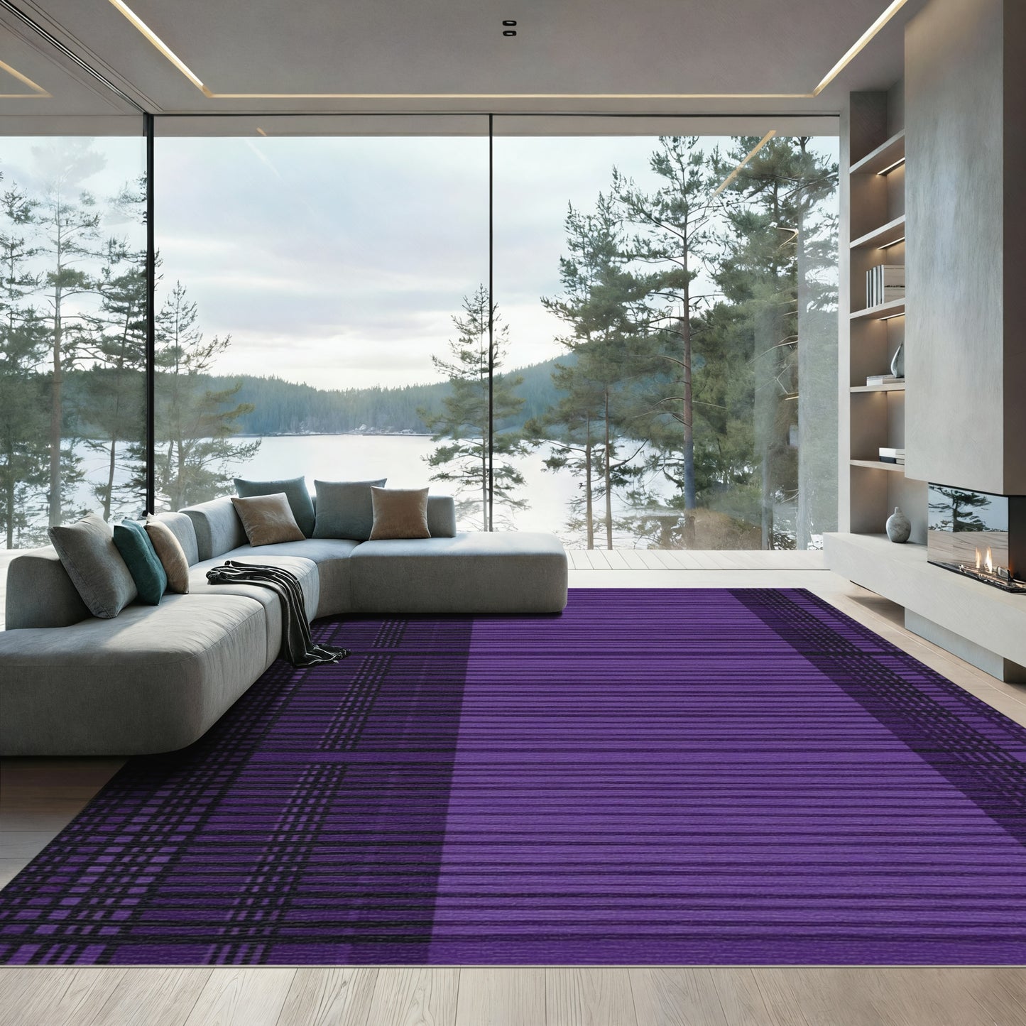 Deep Purple Plaid Stripe Rug