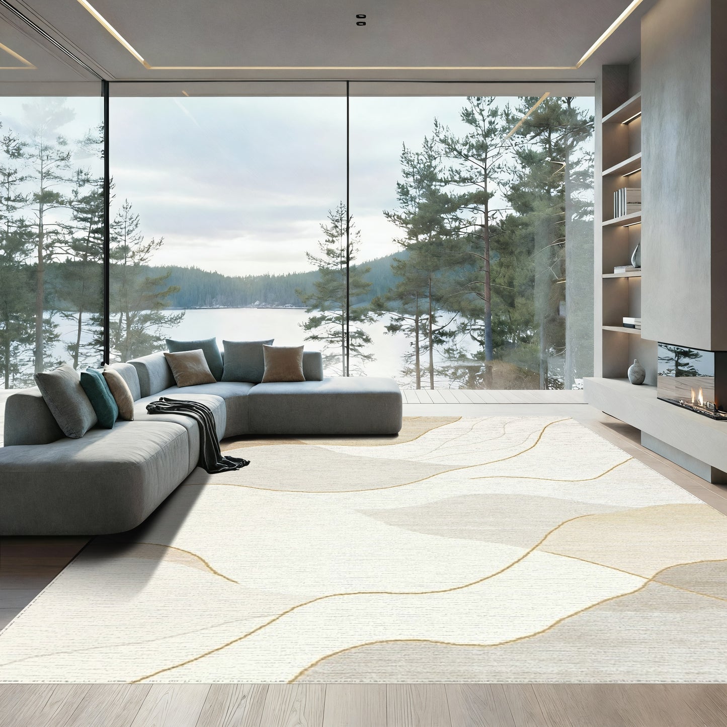 Beige Abstract Fluid Waves Rug