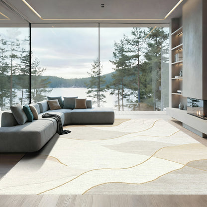 Beige Abstract Fluid Waves Rug