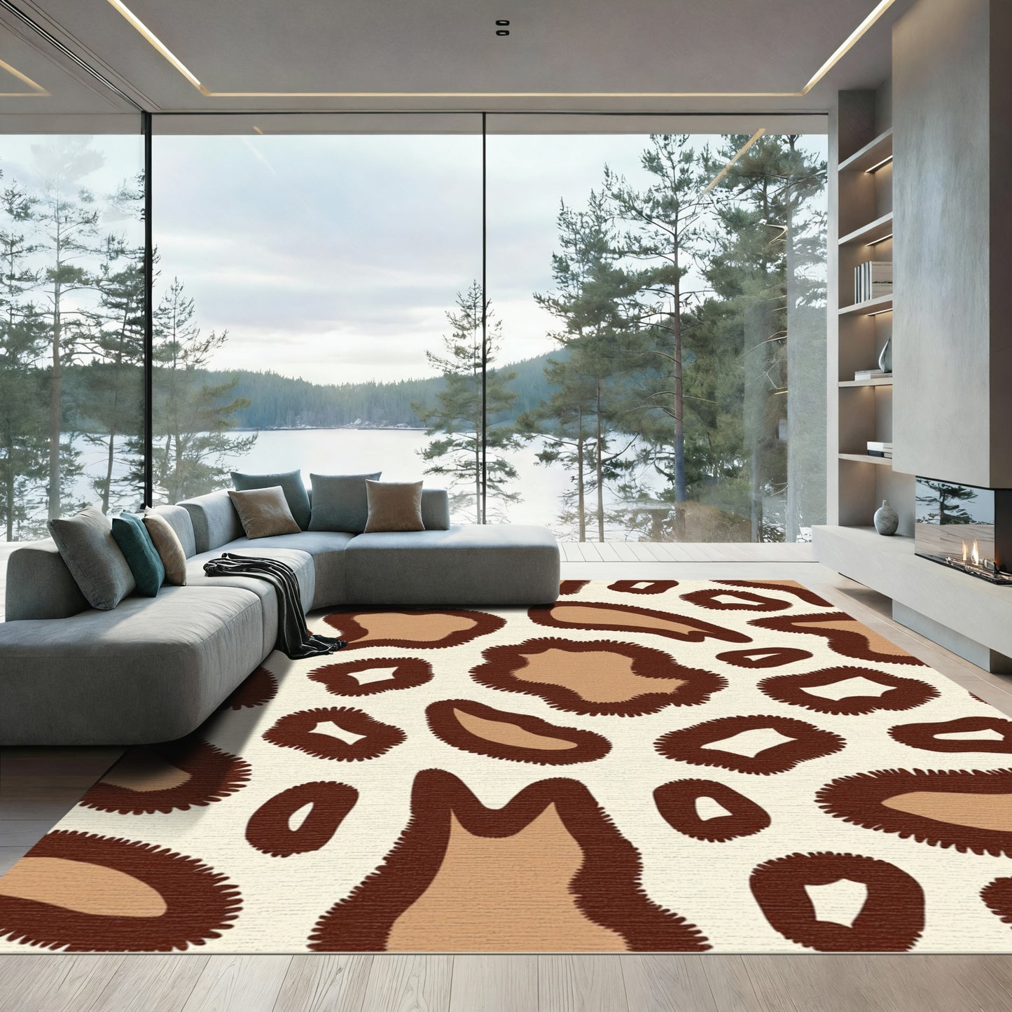 Brown Tan Spots Animal Print Rug