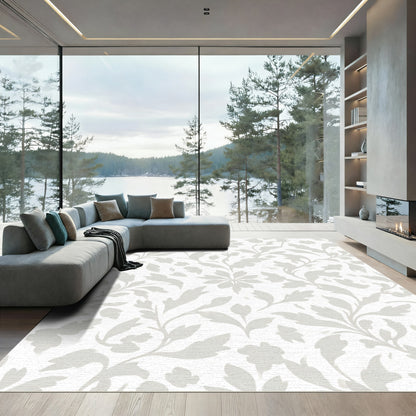 Soft Grey Chinoiserie Floral Swirl Rug