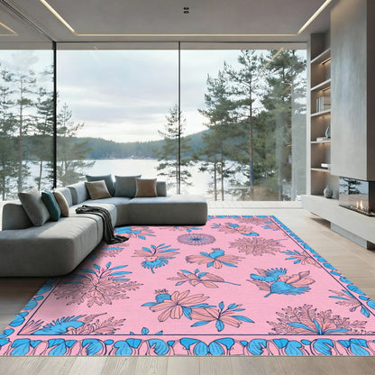 Pink Blue Floral Scatter Arrangement Rug