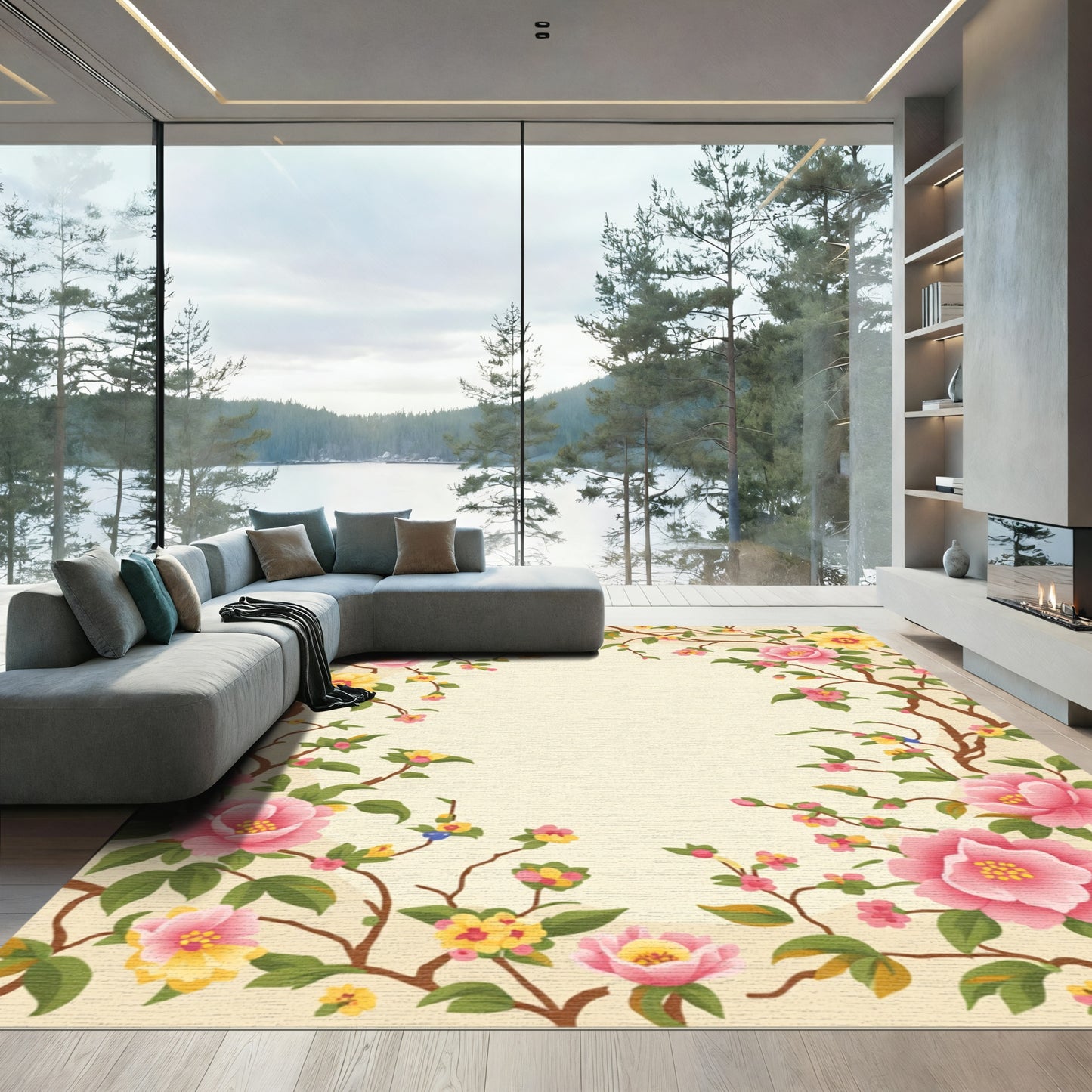 Pink Yellow Blooming Branches Rug