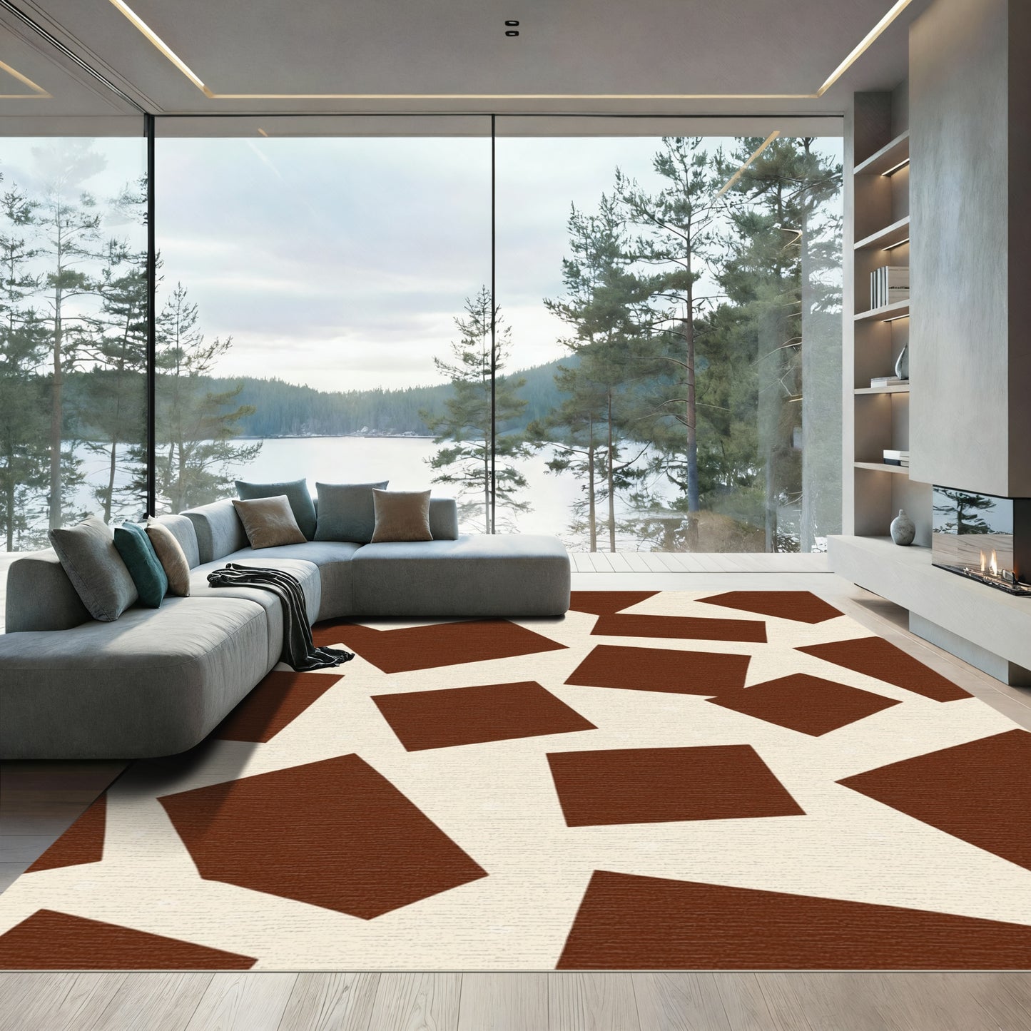 Abstract Brown Geometric Shapes Collage Rug