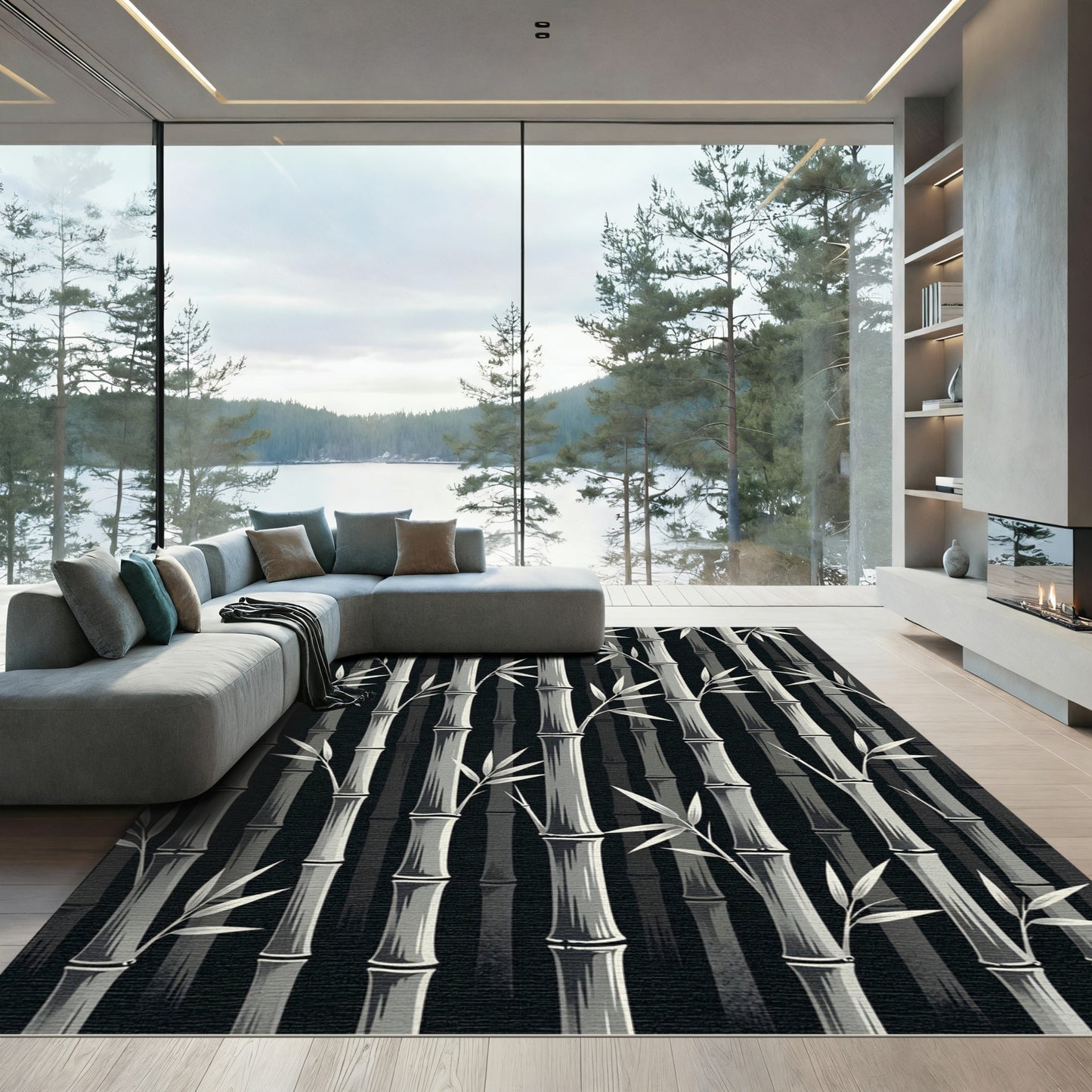 Monochromatic Bamboo Forest Grove Rug
