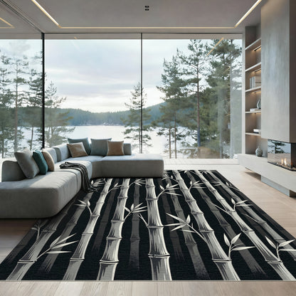 Monochromatic Bamboo Forest Grove Rug