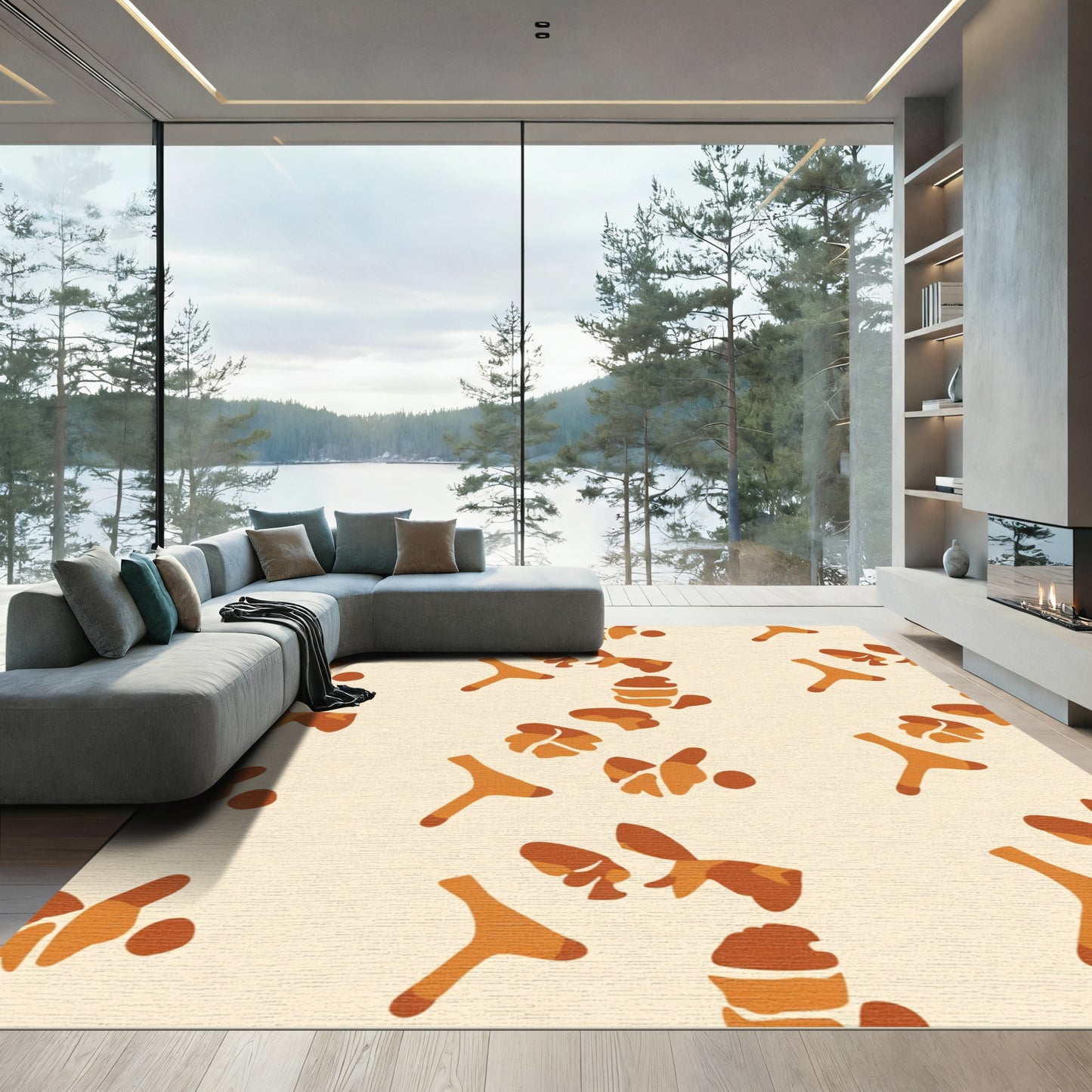 Earthy Brown Abstract Organic Shapes Rug