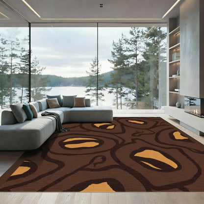 Abstract Peanut Shell Brown and Gold Rug