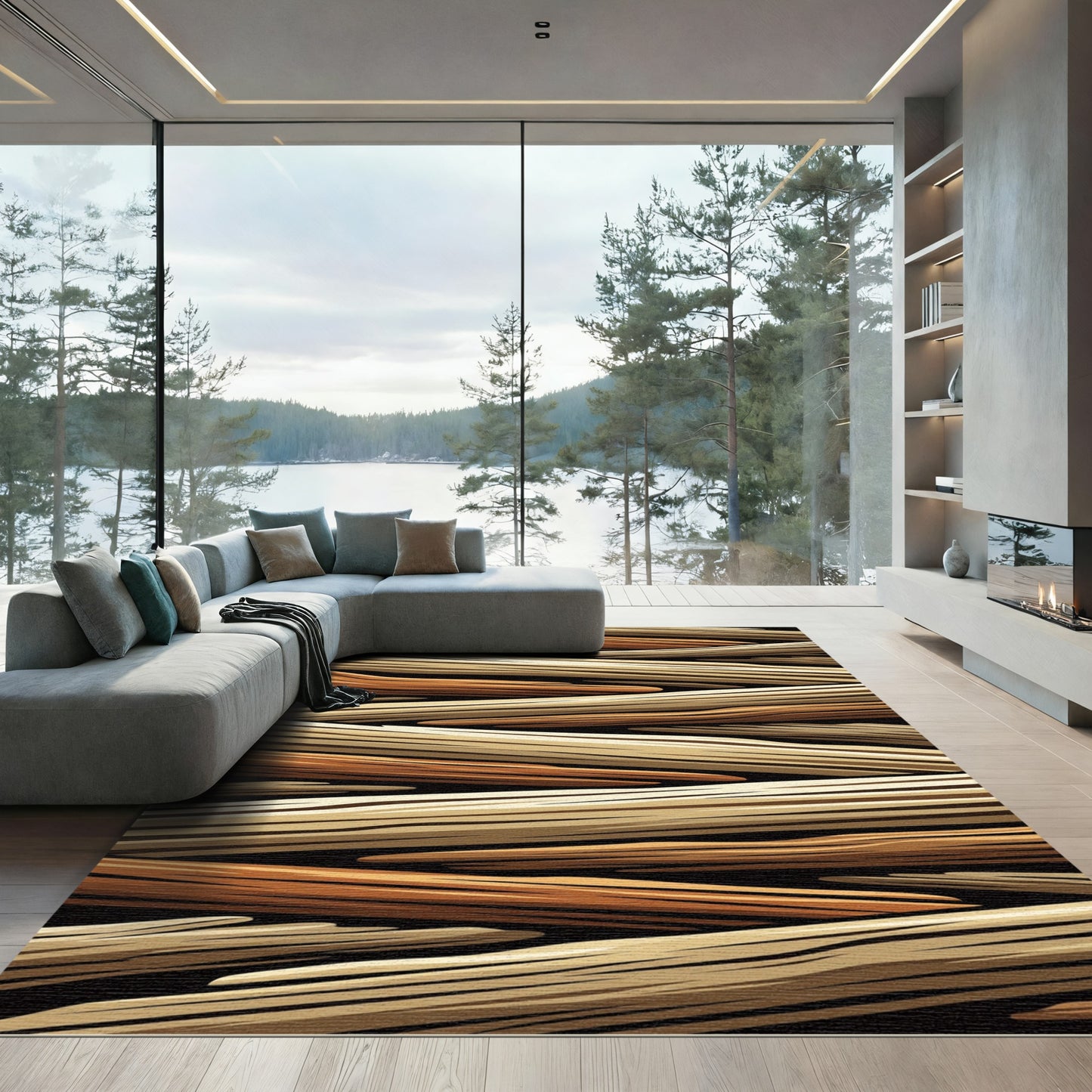 Rustic Wood Grain Linear Arrangement Rug