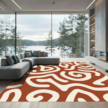 Terracotta Cream Abstract Flow Rug