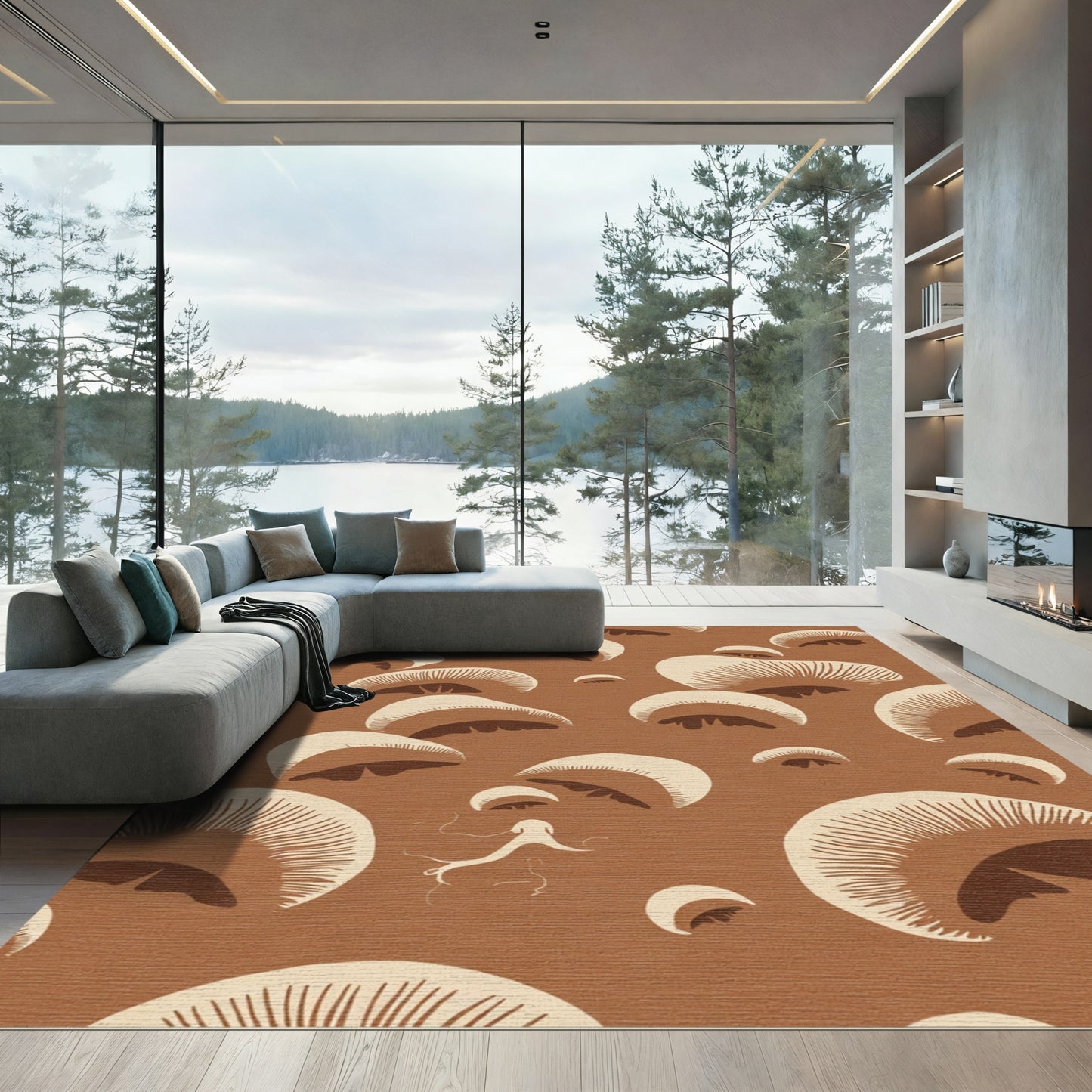 Brown Cream Mushroom Caps Scattered Rug