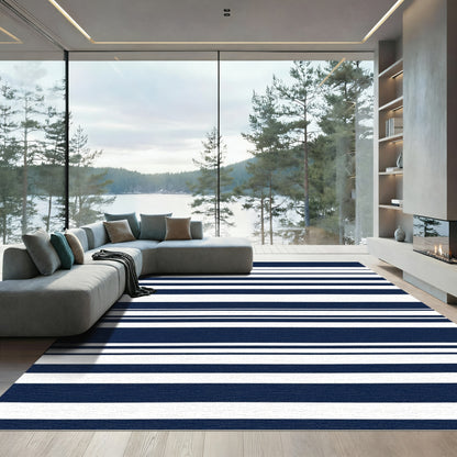 Navy White Varying Stripe Rug