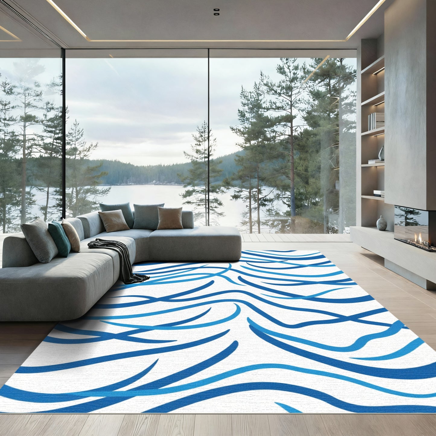 Blue Gradient Swirls Abstract Rug