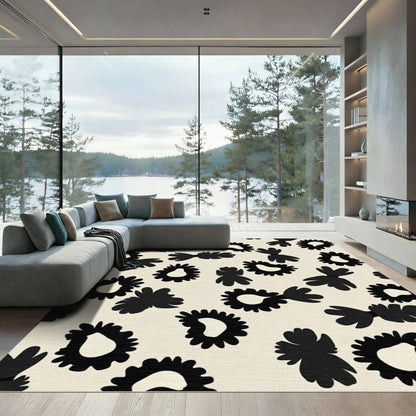 Black Floral Leopard Print Rug