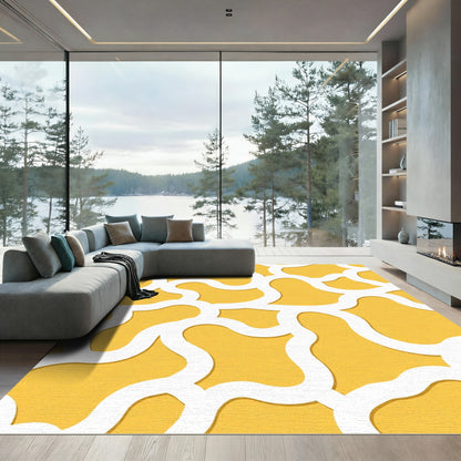 Yellow White Abstract Interlocking Curves Rug