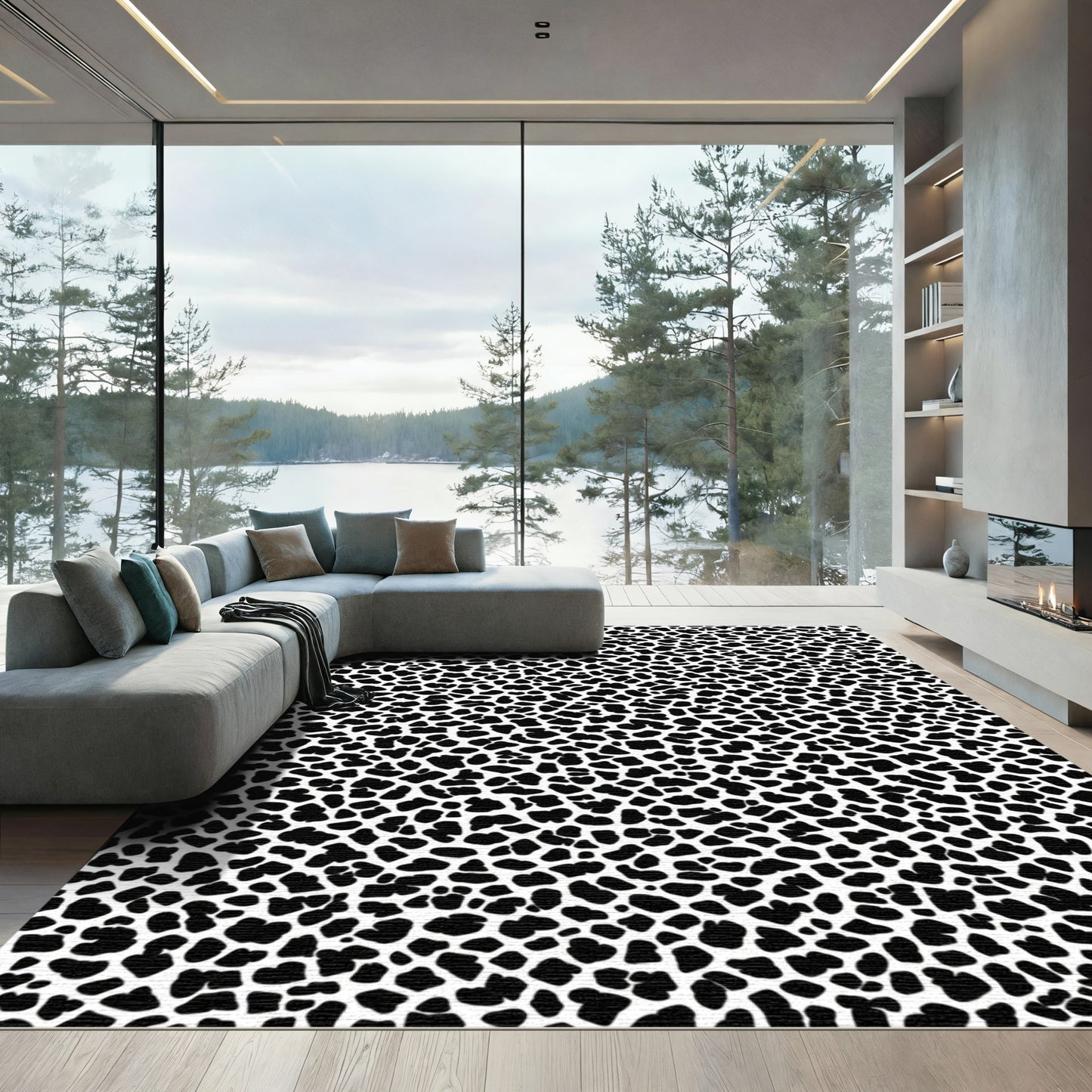 Black White Animal Spot Rug