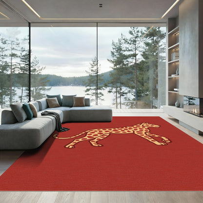 Golden Cheetah Spots on Red Field Rug