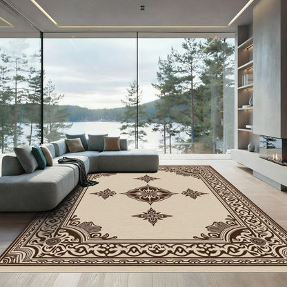 Antique Sepia Floral Medallion Border Rug