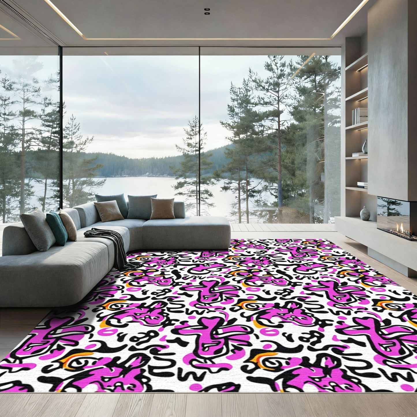 Pink Graffiti Swoosh Abstract Rug
