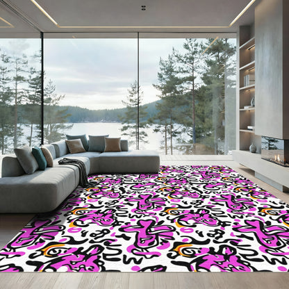 Pink Graffiti Swoosh Abstract Rug