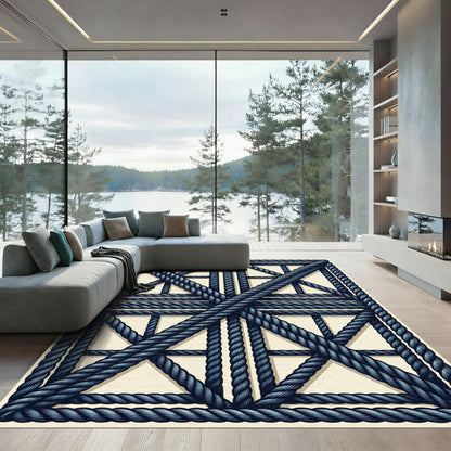 Navy Rope Intertwined Lattice Rug