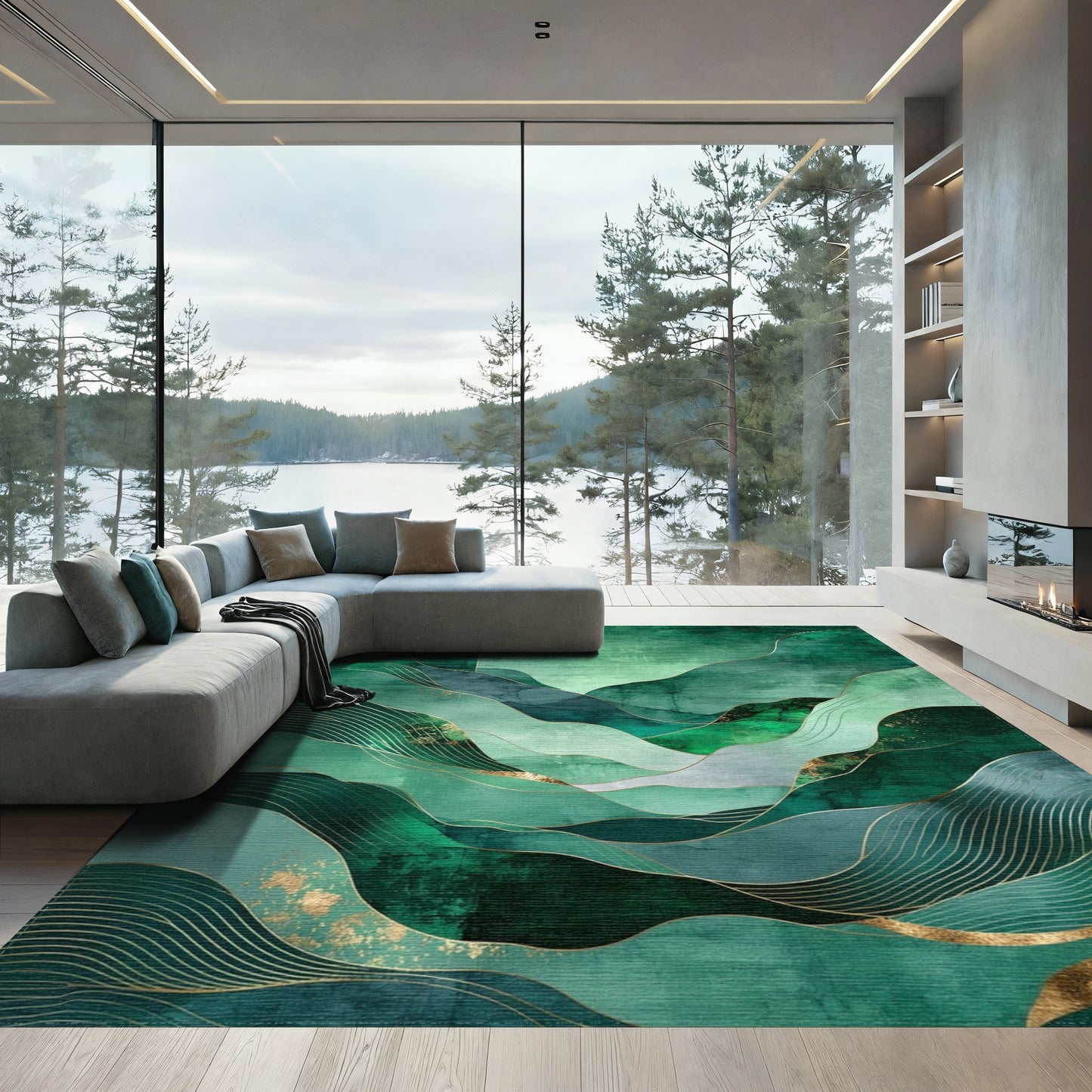 Emerald Gold Wavy Mountains Rug