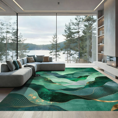 Emerald Gold Wavy Mountains Rug