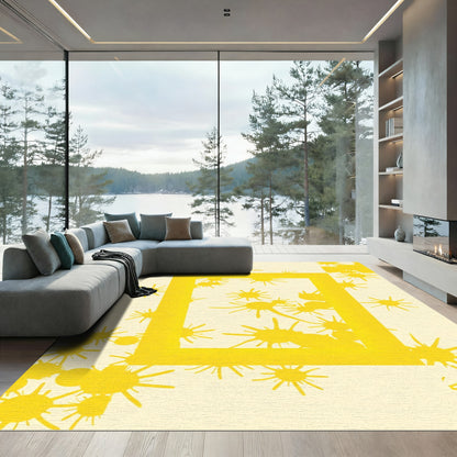 Bright Yellow Sunburst Frame Rug