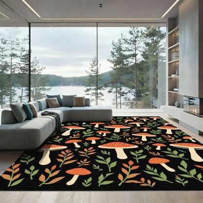 Whimsical Red Mushroom Forest Pattern Rug