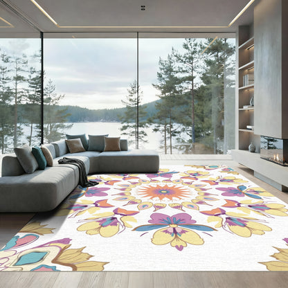 Ornate Floral Medallion Yellow Purple Rug