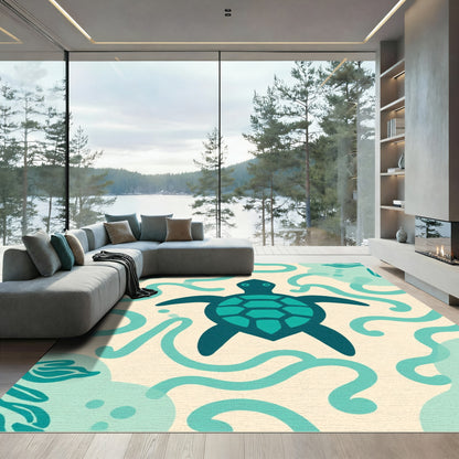 Teal Sea Turtle Ocean Swirl Rug