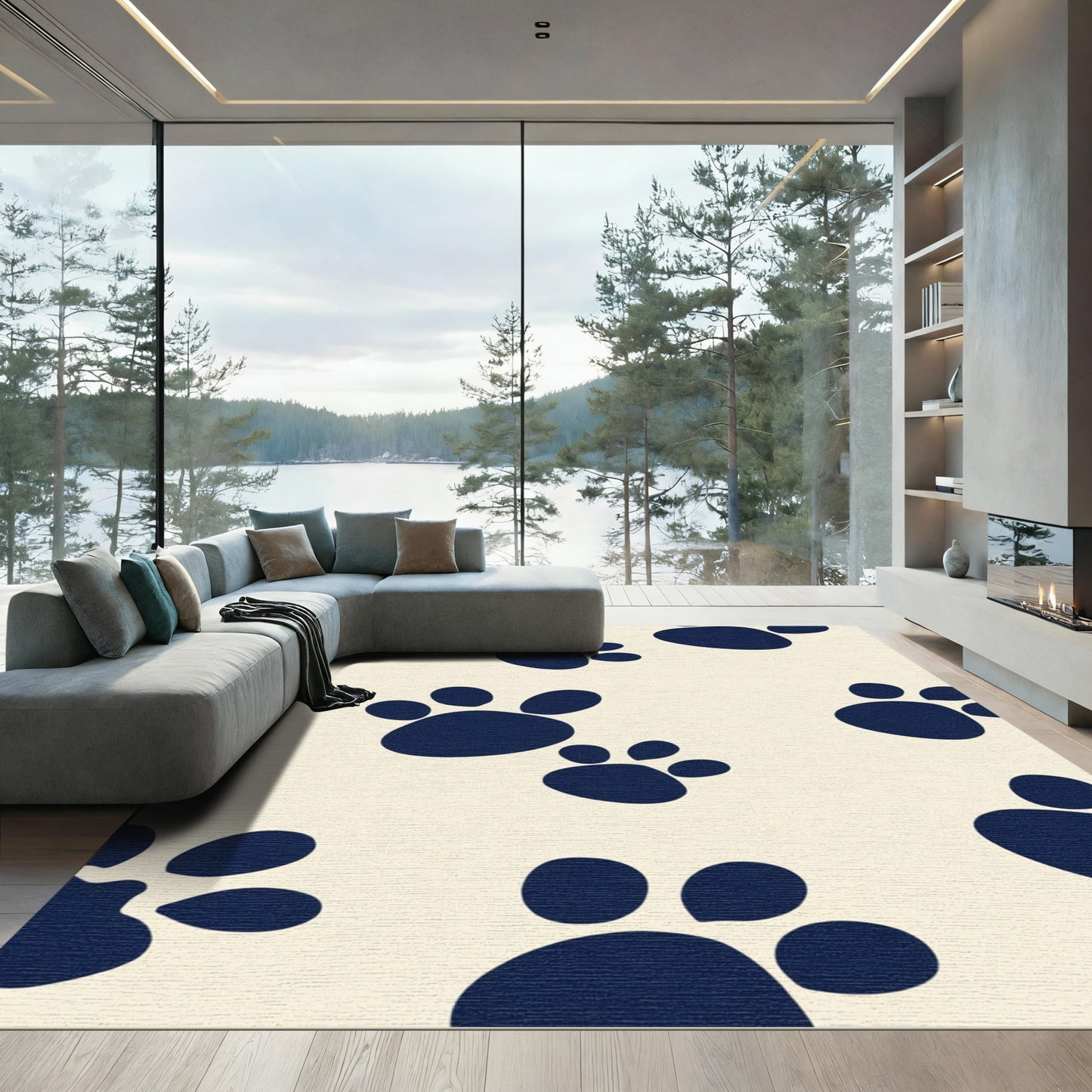 Navy Paw Print Backdrop Rug